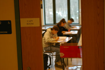 Sophomores work steadily, but dont rush as they take the Interdisciplinary Writing, Session II test.