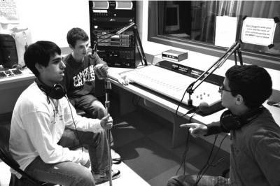 DJ SIxsmith '11 (left), Eric Galanty '11 (center), and Michael Nussbaum '11 (right) on the air. They are part of the John Drury Award nominated Staples radio station WWPT.