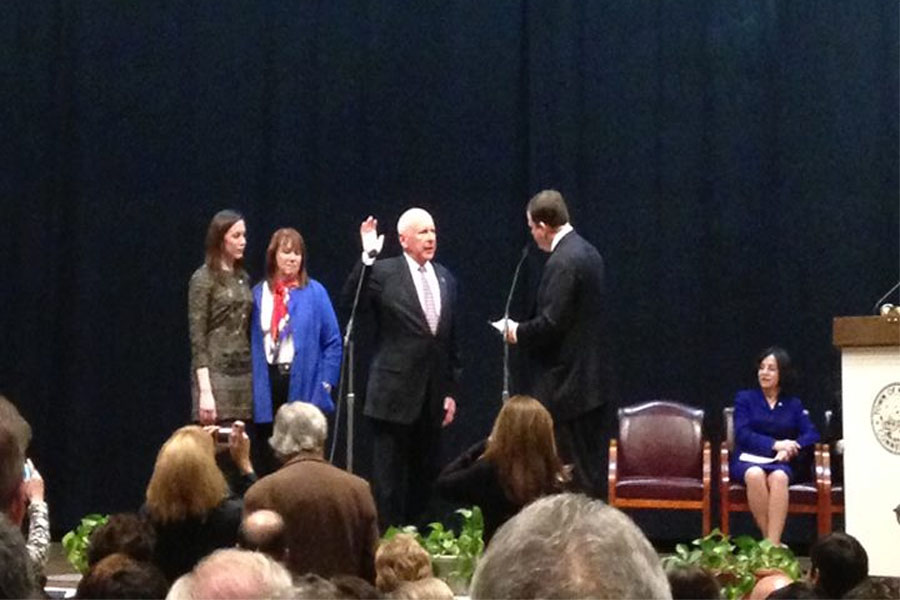 First Selectman Jim Marpe is sworn in.