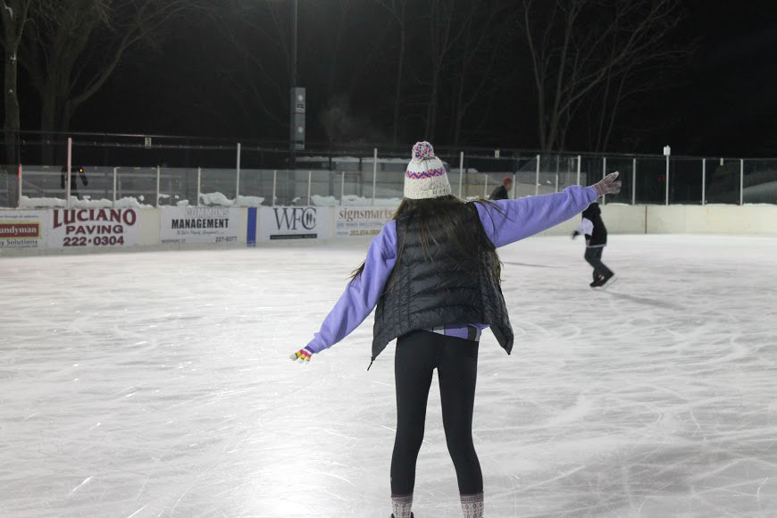 Ice Princess: Mackenzie Wood 16 perfects her balancing technique on the ice as she skates at the Longshore Rink. Photo by Caroline OKane 16