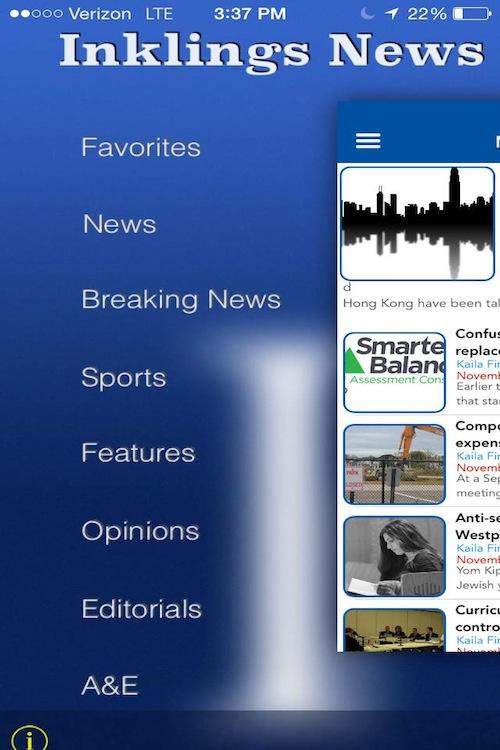 A screenshot of the new app: Inklings-News