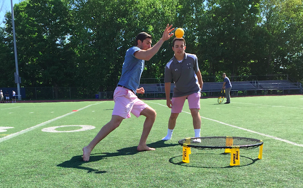 Ryan Angerthal 16 and John Dedomenico 16 enjoy a game of Spikeball during their gym period.