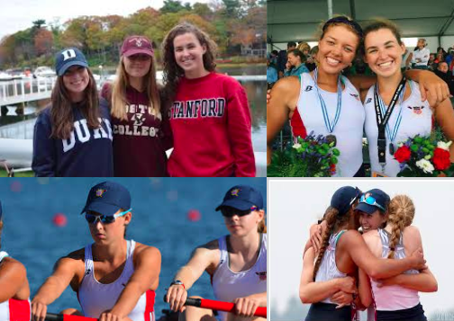 Kelsey McGinley 18 (top left in Stanford sweatshirt) accompanied by friends from Saugatuck Rowing Club. 