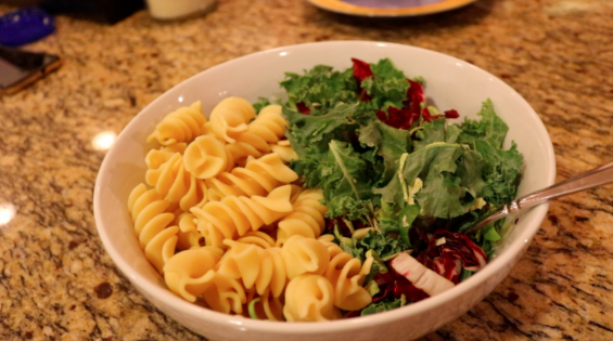 A vegan kale salad and pasta, the perfect plant based vegan dinner! 