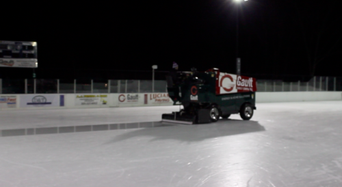 The zamboni creates a fresh layer of ice at the Longshore ice rink.