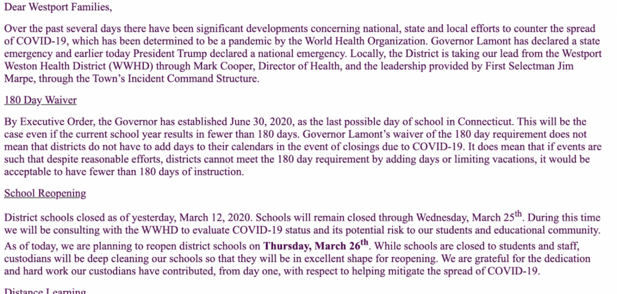 Dr. David Abbey announces via email that WPS will be closed through March 25. In the meantime, WPS and the SDE are developing a mandatory distance learning program for students.