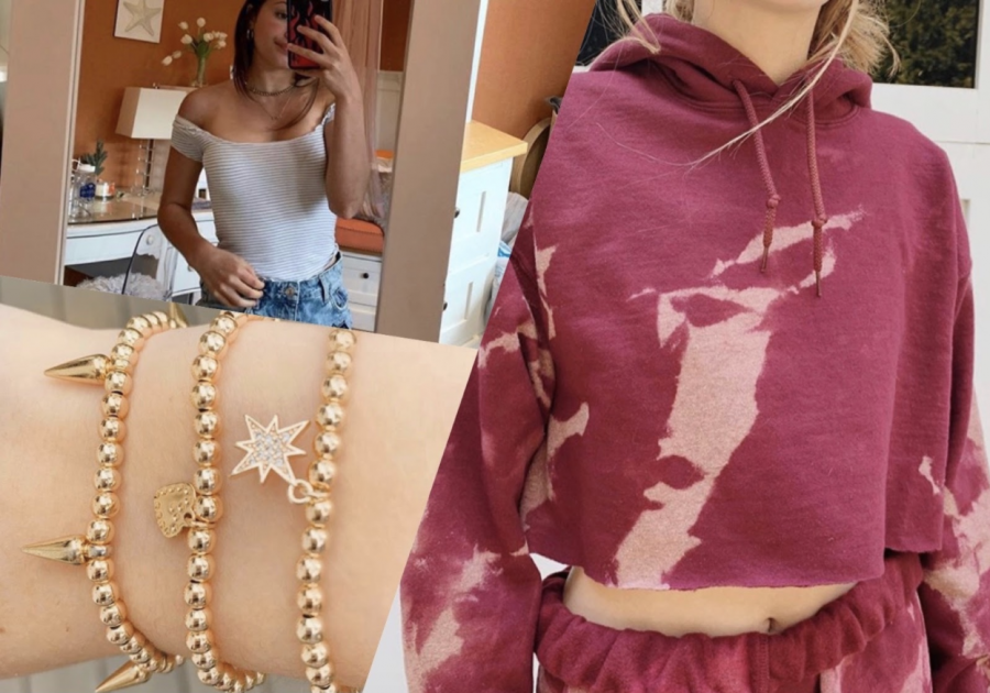 From reselling clothes to bleaching sweatshirts, to creating jewelry to designing string art, some students have used the extra time during self-quarantine to establish their own small businesses. Photos contributed by Sydelle Bernstein ’22 (top), Skylar Newman ’23 (bottom) and Sydney Newman ’21. 