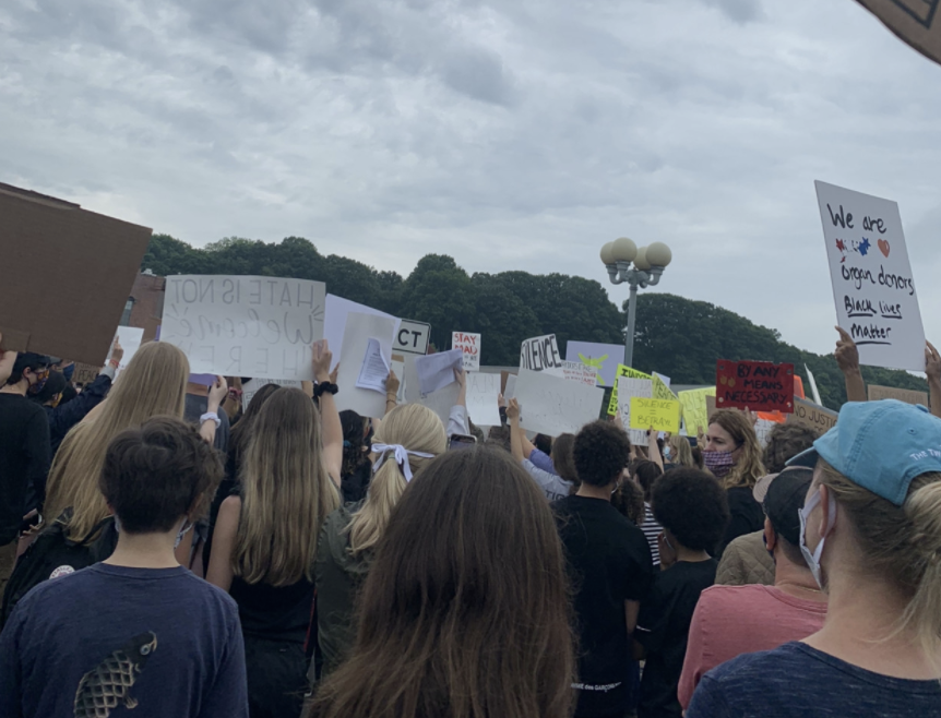 The+Black+Lives+Matter+protest+located+in+Downtown+Westport+took+place+last+June.+The+event+was+organized+by+Staples+students+and+attracted+a+large+crowd+of+teens+along+with+residents+of+Westport+and+neighboring+towns.+