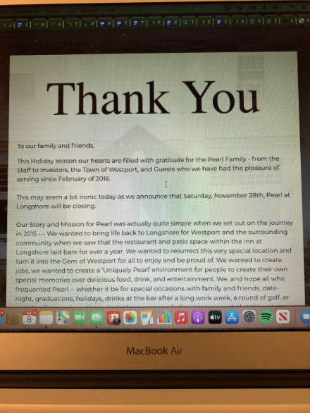 Shortly after The Pearl shut its doors on Nov. 28, this message was put up on their website to thank all of its long time customers and supporters.