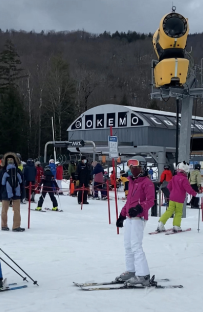 Okemo mountain lift lines get crowded as skiers hit the slopes for winter break. With Covid still around, guidelines have been implemented to ensure everyone has a safe experience.
