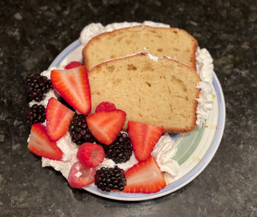 Pound cake with berries and whipped cream is the perfect dessert to share with friends and family on a beautiful spring day. 