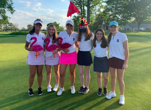 Linnea+Jagenberg+%E2%80%9921%2C+Lizzie+Kuendorf+%E2%80%9922+and+Leni+Lemcke+%E2%80%9922+all+scored+birdies+in+their+victory+against+St.+Joe%E2%80%99s+while+Keeva+Boyle+%E2%80%9923+scored+an+eagle.+The+girls+received+flamingo+and+parrot+prizes+in+recognition+of+their+accomplishments.+%28Pictured+left+to+right%29+Linnea+Jagenberg+%E2%80%9921%2C+Lizzie+Kuendorf+%E2%80%9922%2C+Leni+Lemcke+%E2%80%9922%2C+Keeva+Boyle+%E2%80%9923+Merin+McCallum+%E2%80%9921%2C+Kathleen+Coffee+%E2%80%9924