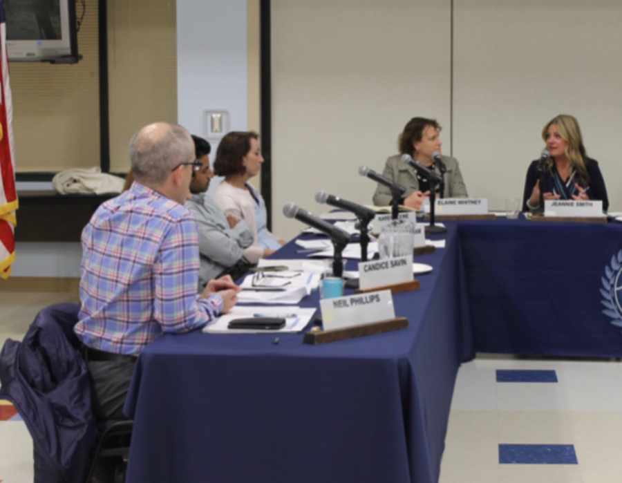 The Westport Board of Education returned to in-person meetings, like the one pictured above from two years ago, for the first time since March of 2020 (reused photo from previous Inklings BOE article).