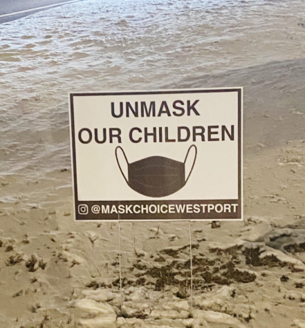 Mask Choice Westport’s signs protest in intersections across Westport, similar to Unmask Our Kids CT, despite being unaffiliated with the group.    
