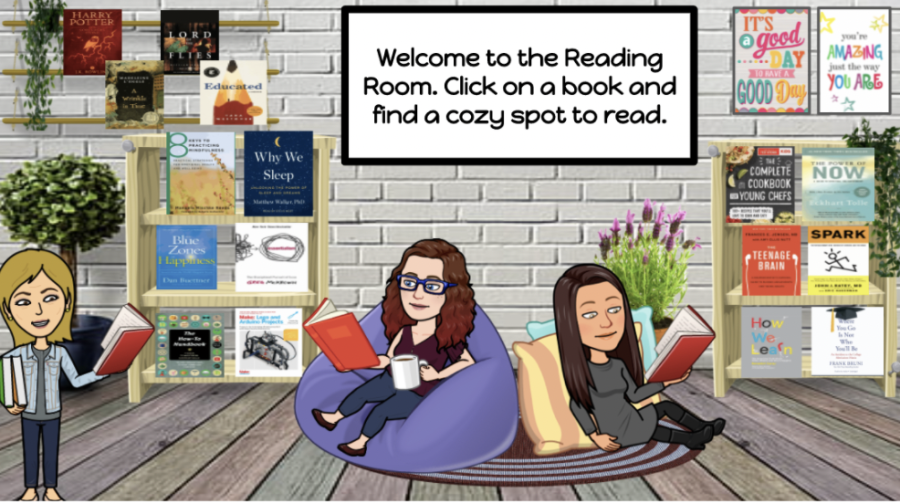The virtual calm room features four rooms: a relaxation room, a creativity room, a physical wellness room and a reading room. The reading room includes links to books about topics such as the importance of sleep and the inner workings of the teenage brain, as well as pleasure books such as “Harry Potter” and “Lord of the Flies.”