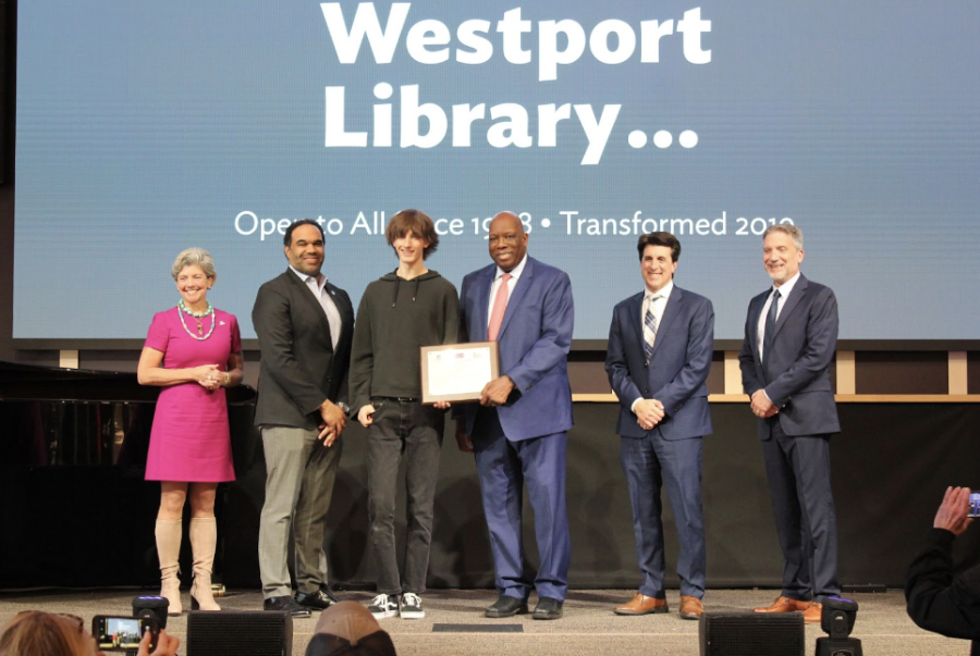 On+April+4%2C+members+of+the+Westport+community+gathered+at+the+library+to+hear+TEAM+Westport+essay+contest+winners+read+their+work+and+receive+their+awards.