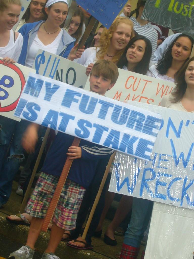 Students of all ages joined the rally today to protest the budget cuts that will affect the entire district. Photo by Farrel Levenson '11