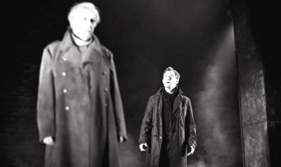 Hamlet (Law, right) has a conversation with his father's ghost (Peter Eyre, left) in Broadway's most recent adaptation of "Hamlet." | Photo courtesy of Hamlet Broadway