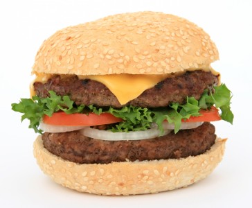 Beef burger over white