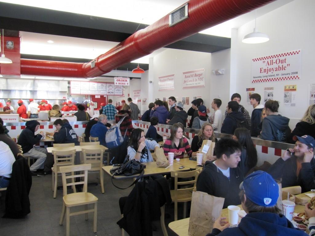 Hundreds of Westporters stopped by the grand opening of Five Guys today to grab a burger. | Photo by Victor Hollenberg 10.