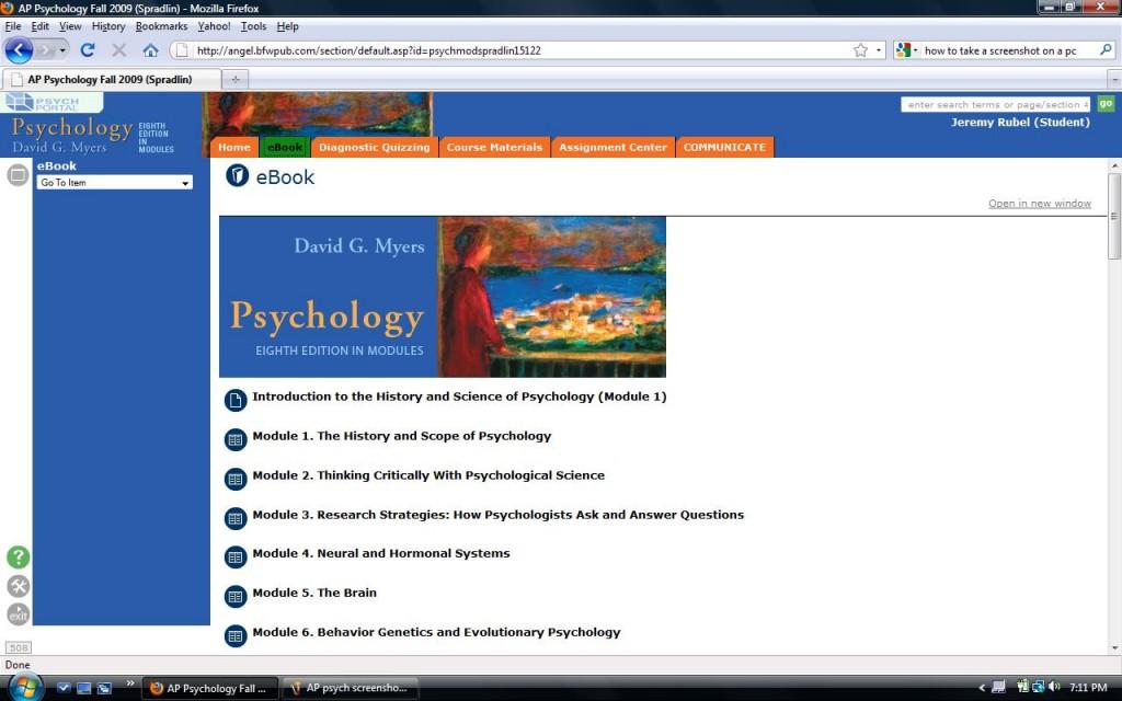 This screenshot of Rubels AP Psycology class outlines what he will be learning online.