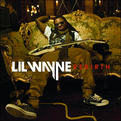 ’Lil Wayne poses on a couch with guitar in hand as the cover of his new album “Rebirth”, released on February 2, 2010. | Photo by hiphopdon.com
