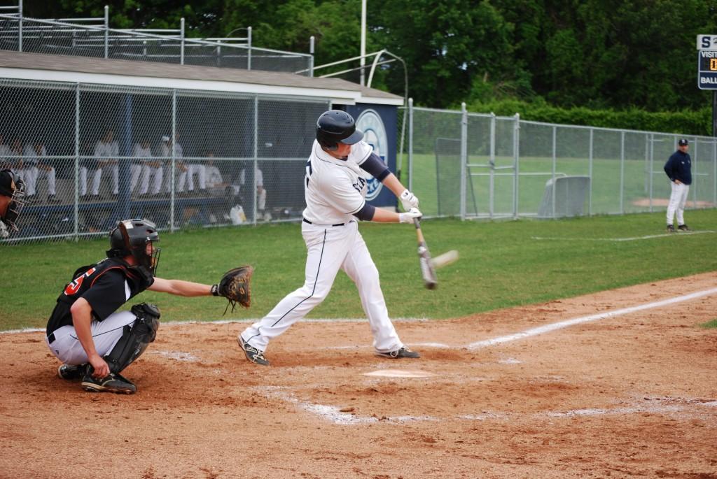 Colin ‘Boog’ McCarthy blasts a homerun over the fence in a May 19 game against Ridgefield. | Photo by Madeline Hardy 11