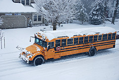 School bus in the snow