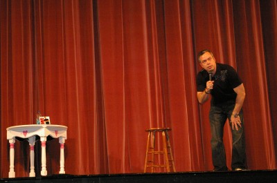 Comedian with a message: Bernie McGrenahan presents to the seniors for their senior health requirment. | Photo by Stevie Klein '12