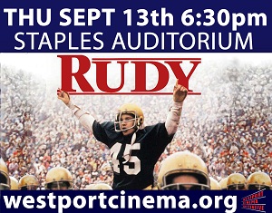 The presentation of Rudy takes place Thursday, Sept 13. at 6:30 p.m. in the Staples auditorium.