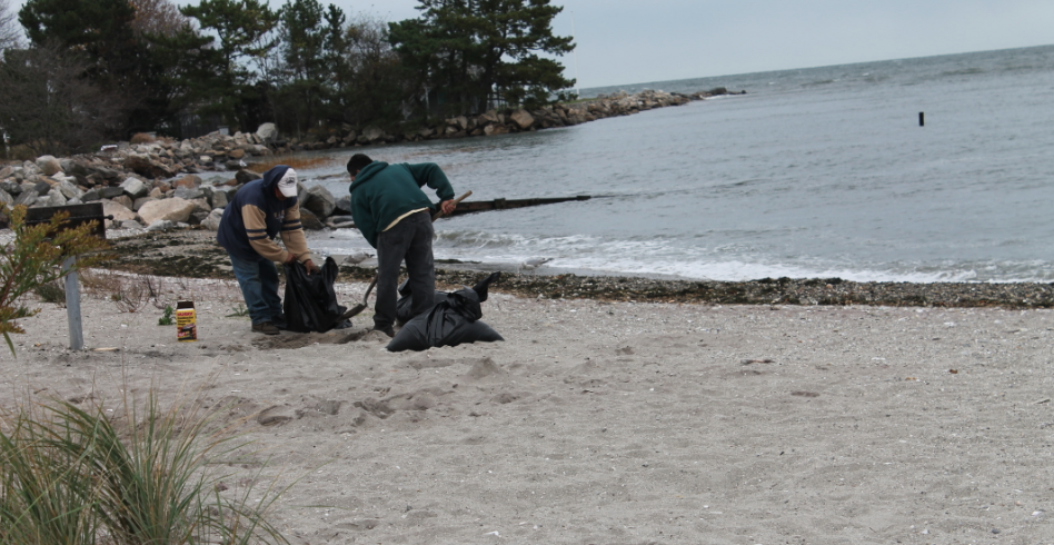 Last minute clean-ups are taking place along the coastline.