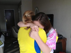 Emma Muro '14 embraces with her mother—a runner in the marathon—after the bombs went off. | Photo contributed by Emma Muro '14