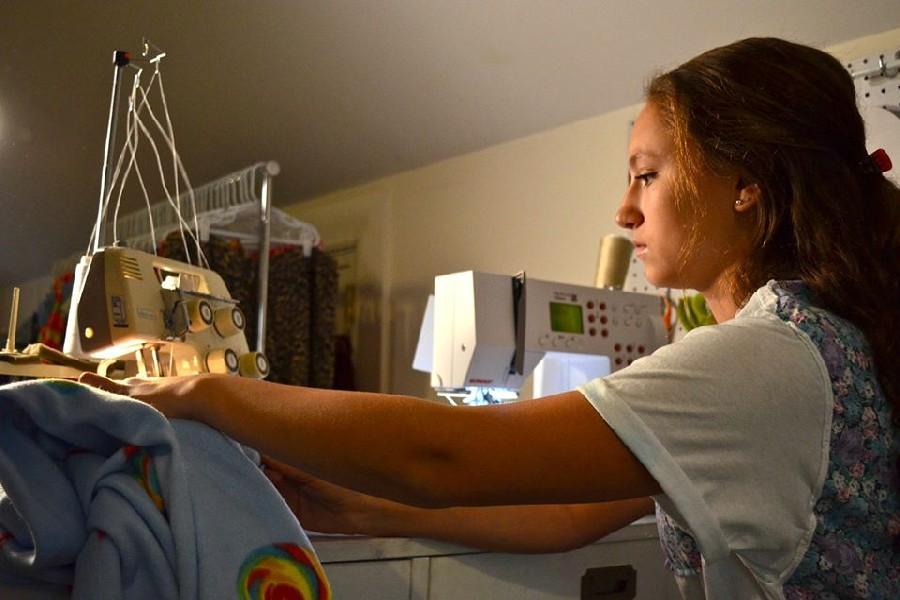 Rachel doran’15 works on sewing a pair of her Rachel’s Rags pajama pants, sold in Sweet Rexie’s and Dress code, and online on Etsy