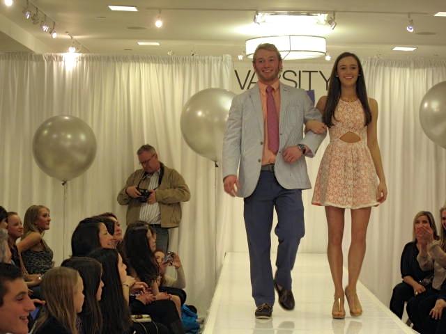 Siblings Peter Blevins ’14 and Liv Blevins ’15 strut down the runway in their Mitchell’s attire.