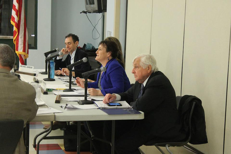 At the BOE meeting, (from left to right) BOE member Michael Gordon, BOE Chair Elaine Whitney and Superintendent Elliott Landon discussed health care.