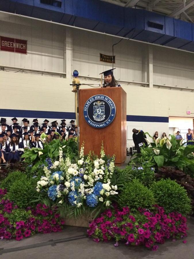 Valedictorian Eliza Llewellyn ’14 began her speech at the commencement ceremonies by recounting the first moments of her senior year: including a quote from one of her favorite Avicii songs. 