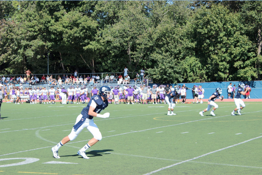 Ryan Fitton ’17 towers over the opposition with his 6’ 5” and 215 lb. frame in the Sept. 27 game against Westhill.  During this game he had a 52 yard punt