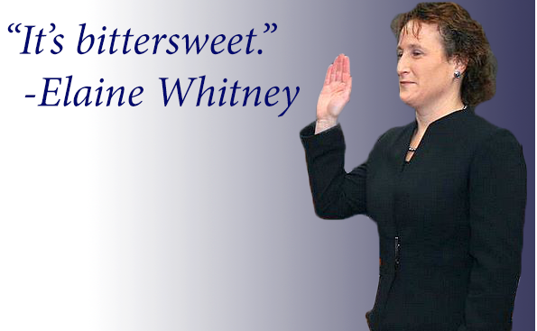 Shown above, Whitney is sworn in as a board member on Jan. 8, 2009. She was elected chairwoman in 2012.
