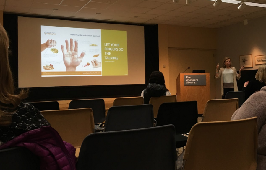 Clinical nutritionist Donna Brown speaking at the Westport Public Library. 
