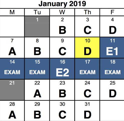 Staples’ newly implemented exam schedule where E1 and E2 represent the review days