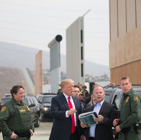 President Donald Trump inspects various possible barriers which could be employed at the United States Southern border to curb illegal immigration.