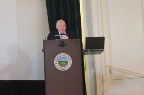 Earlier last year, First Selectman Jim Marpe spoke during the State of the Town Meeting on Feb. 10, expressing positivity in the overall condition of town and schools. 