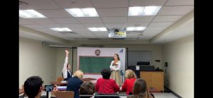 Stella Corenthal ’21 and Sutton Lindau ’21 performing their project in front of the judges and other audience members. Their performance was about Mae Jemison, the first African American to travel to space. Corenthal and Lindau placed second in their category. 