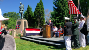 Town Mayor Jim Marpe gives a speech remembering lost soldiers at the culmination of the Memorial Day Parade.