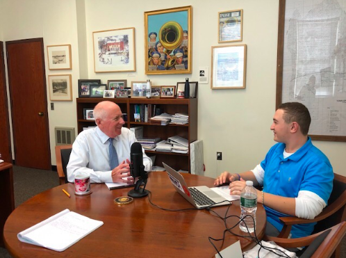 Westport’s First Selectman Jim Marpe chatting with staff writer Ethan Frank ’20 about school safety. The interview was conducted back on Sep. 24 at Marpe’s office at Town Hall and Mr. Marpe described different aspects of school safety in Westport.