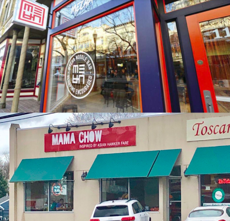 The two popular restaurants, Mama Chow (bottom) and Mecha (top), share similar menu items with unique twists.