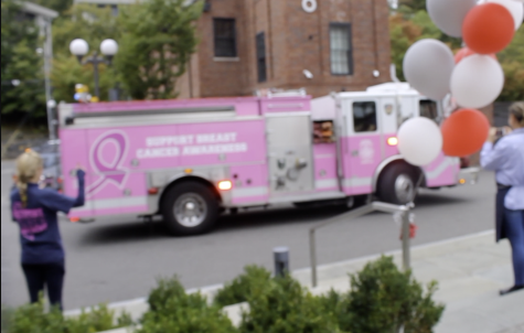 The pink fire truck advertising breast cancer awareness came to the Push Against Cancer block party to excite attendees and show support for the fundraiser.