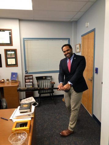 Principal Thomas channeling his old baseball skills with his signature swing. As a Yankee fan, Thomas’s eyes will be glued to the television this October as he watches the Bronx Bombers try to win the World Series for the first time since 2009.
