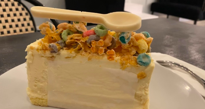 Chez 180 opened on Feb. 4 in downtown Westport.  The cafe serves a myriad of different treats, such as a slice of the Cereal and Milk cake pictured above.
