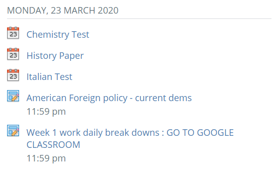 Schoology is where teachers post assignments and assessments, and students often look here for what work they have to get done. Seeing multiple large assignments causes stress and inevitably requires a large amount of time that could ruin a students weekend.